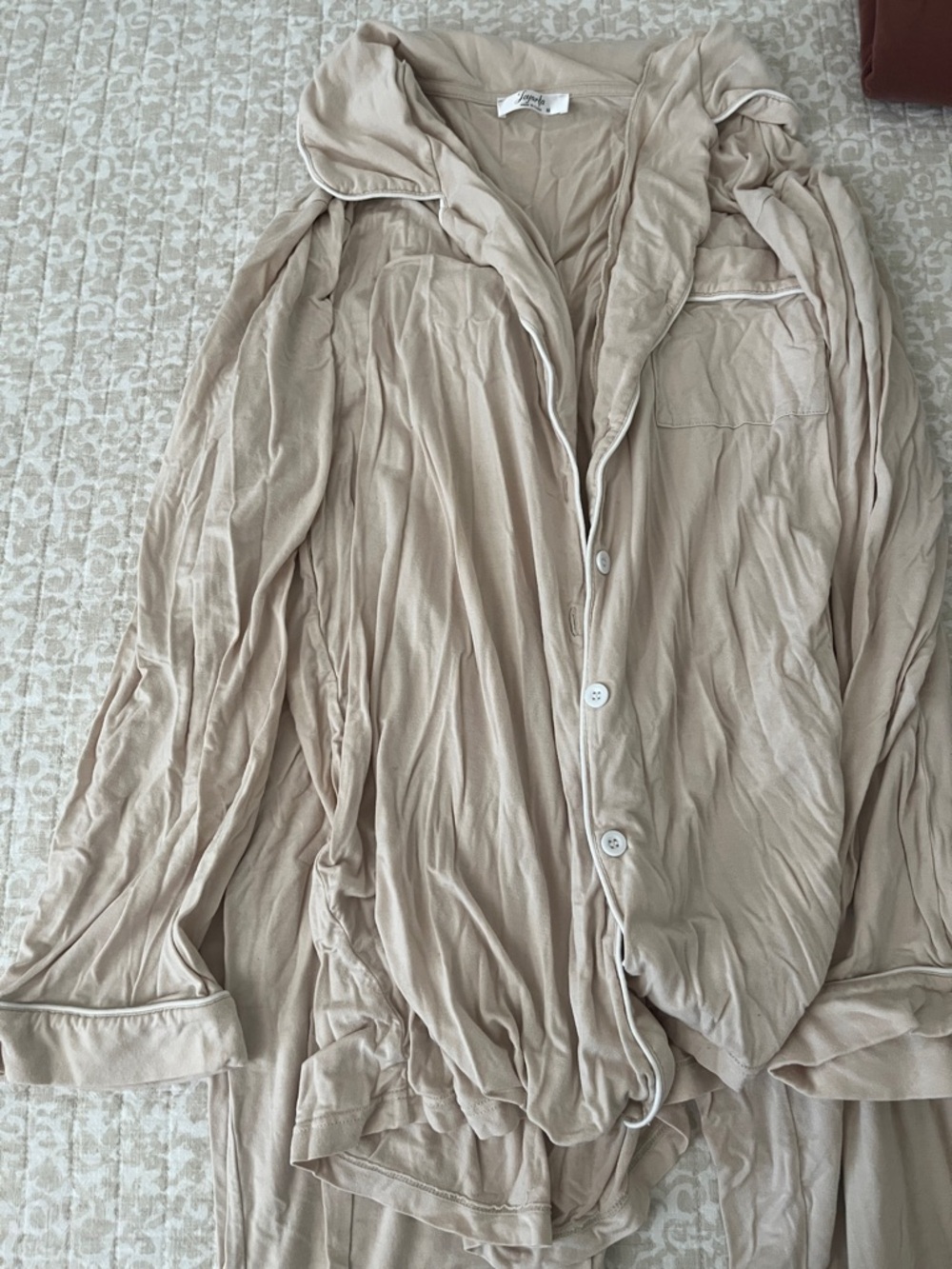 Beige Button-Front Lightweight pajama set